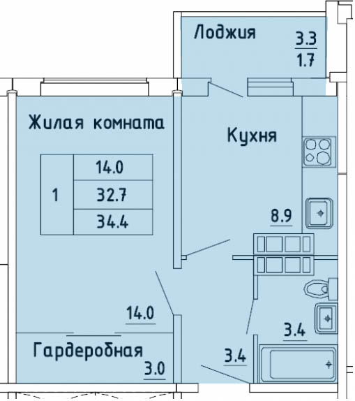 планировка квартиры 34 м2